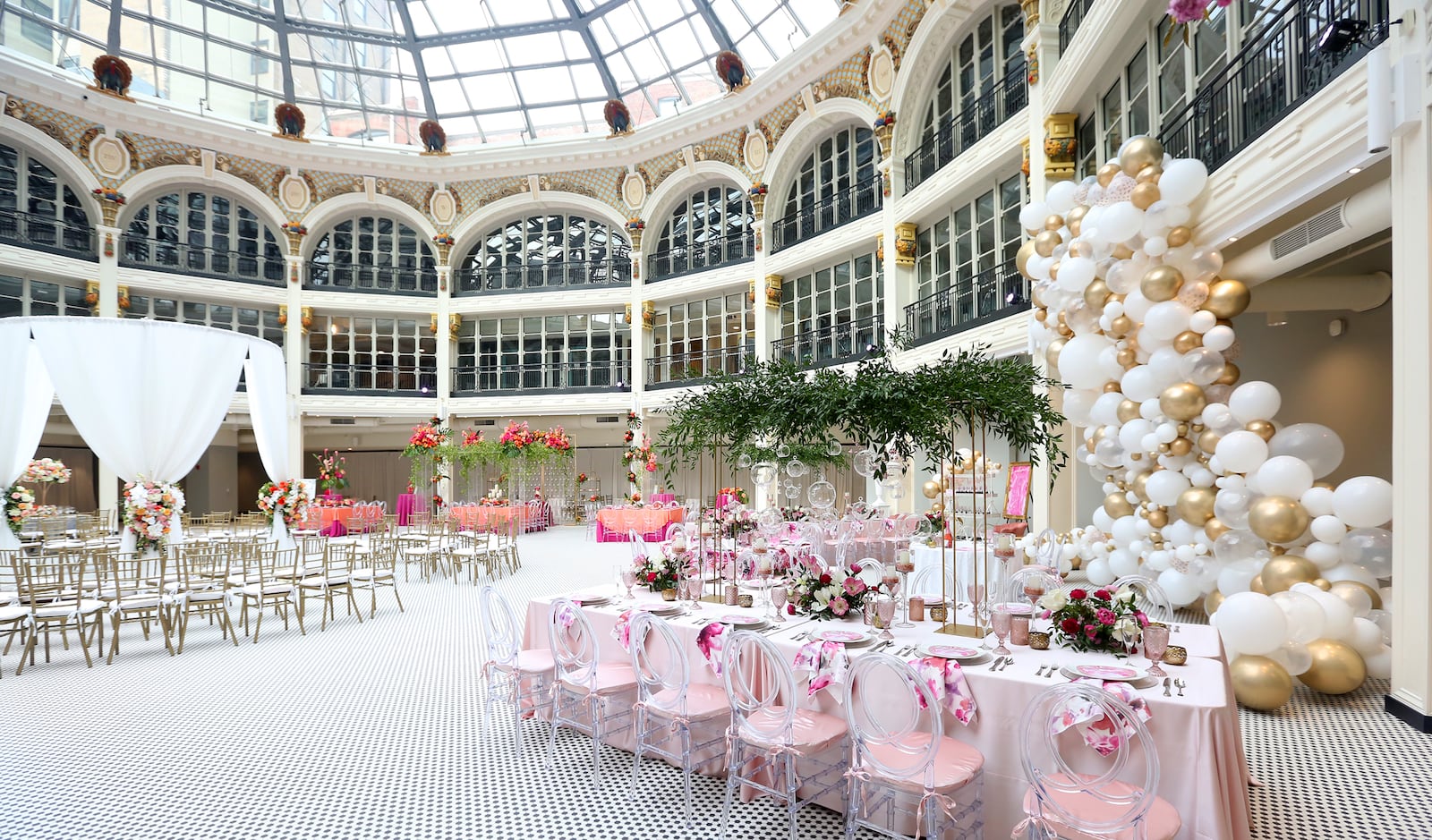 Area wedding and event vendors decorated the Dayton Arcade to display what the space looks like transformed for special events. Dayton Arcade Events, now booking for 2021 and 2022, offers two spaces for rental, The Rotunda and on the lower level, The Tank. Both spaces offer professional lighting and AV capabilities. Culture Works is the event management organization and proceeds from event rentals will be used to create a new revenue stream providing additional funding and opportunities for local arts organizations. More information about Dayton Arcade Events rental can be found on its Facebook and Instagram page @DaytonArcadeEvents and at cultureworks.org/dayton-arcade/.  LISA POWELL / STAFF