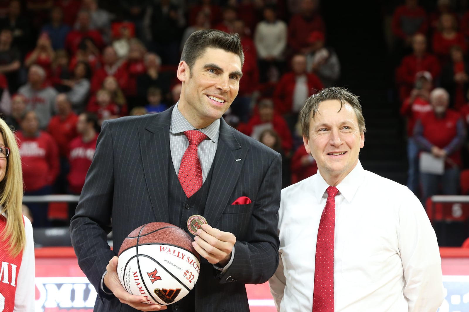 Miami University David Sayler and Wally Szczerbiak, the greatest player in school history, Friday night in Oxford. PHOTO COURTESY OF MIAMI UNIVERSITY