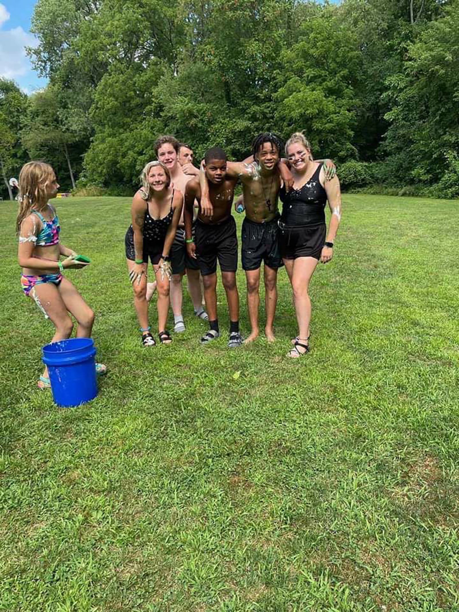 In 2019, Malcolm Blunt, diagnosed with type 1 diabetes the year before, went to Camp Ko-Man-She in Bellefontaine for the first time. Shown are (L-R) Ali Flatt, Matthew Warren, Isiah Parker, Malcolm Blunt, Becca Trumble (Girl on side and boy in rear are unidentified.) CONTRIBUTED