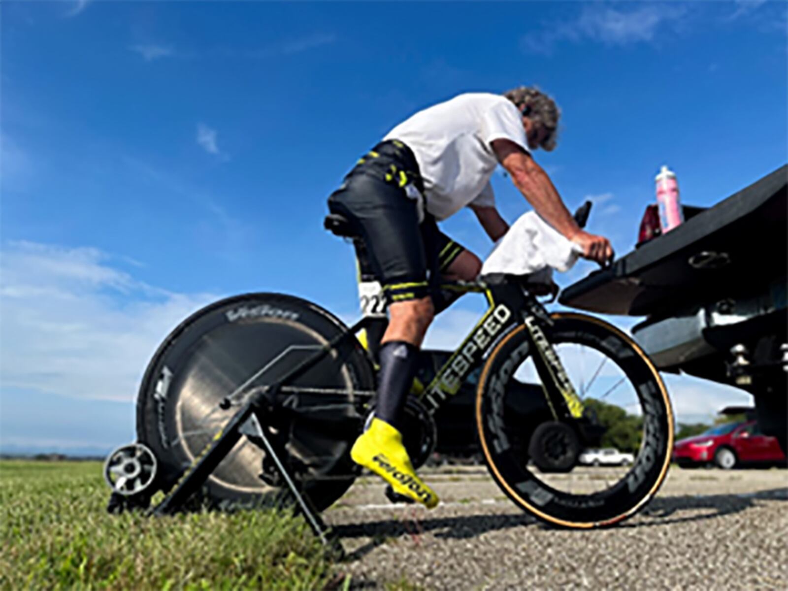 A biker warms up prior to the monthly Blue Streak Time Trial on Aug. 9 at Wright-Patterson Air Force Base. U.S. AIR FORCE PHOTO/AIRMAN 1ST CLASS JAMES JOHNSON