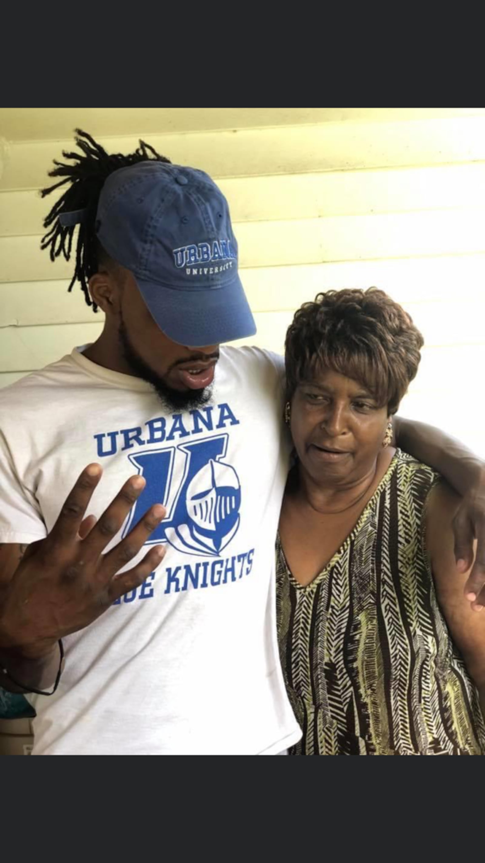 Joe White with his adoptive mother, Delores White, at Urbana University. CONTRIBUTED