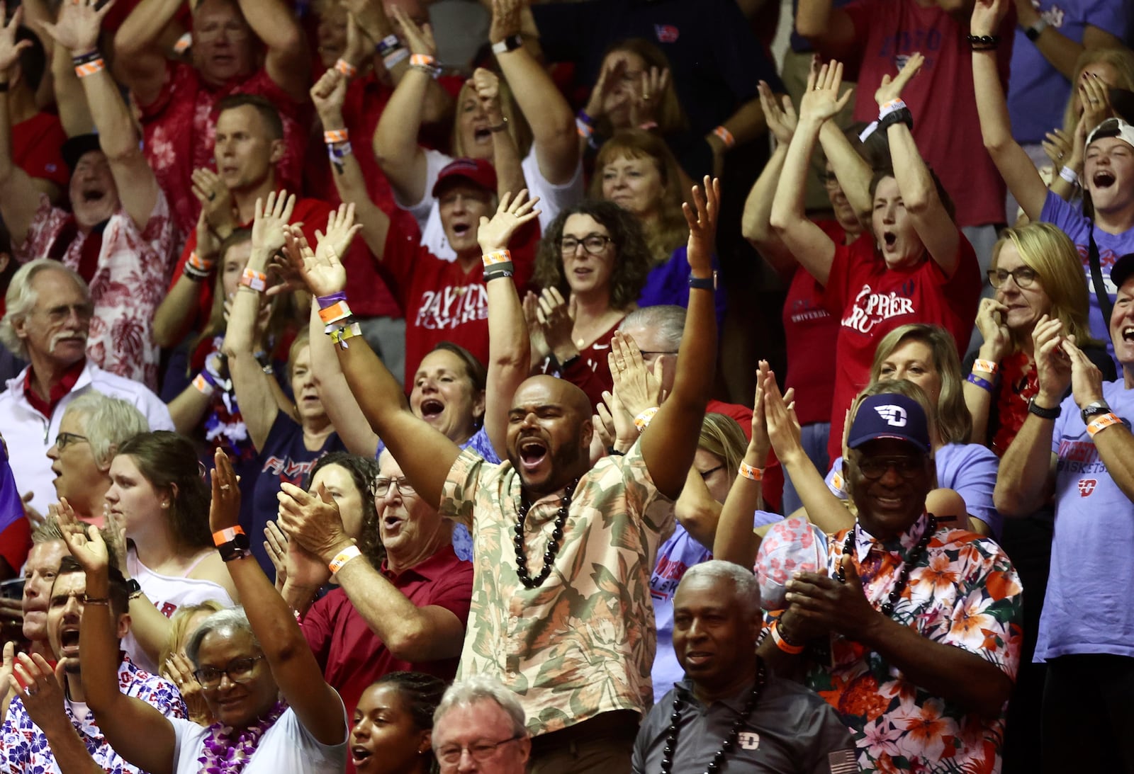 Dayton fans cheer during a game against Connecticut in the Maui Invitational on Wednesday, Nov. 27, 2024, at the Lahaina Civic Center. David Jablonski/Staff