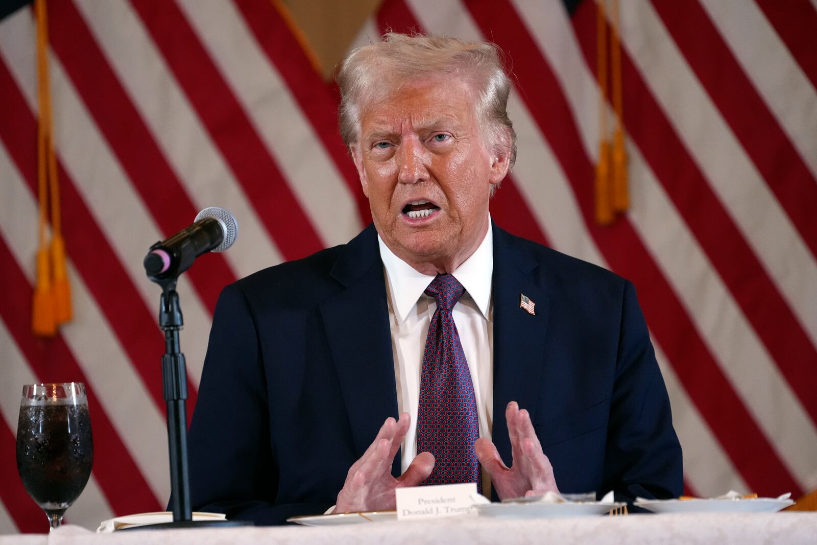 FILE - President-elect Donald Trump speaks during a meeting with Republican governors at Mar-a-Lago on Jan. 9, 2025, in Palm Beach, Fla. (AP Photo/Evan Vucci, File)