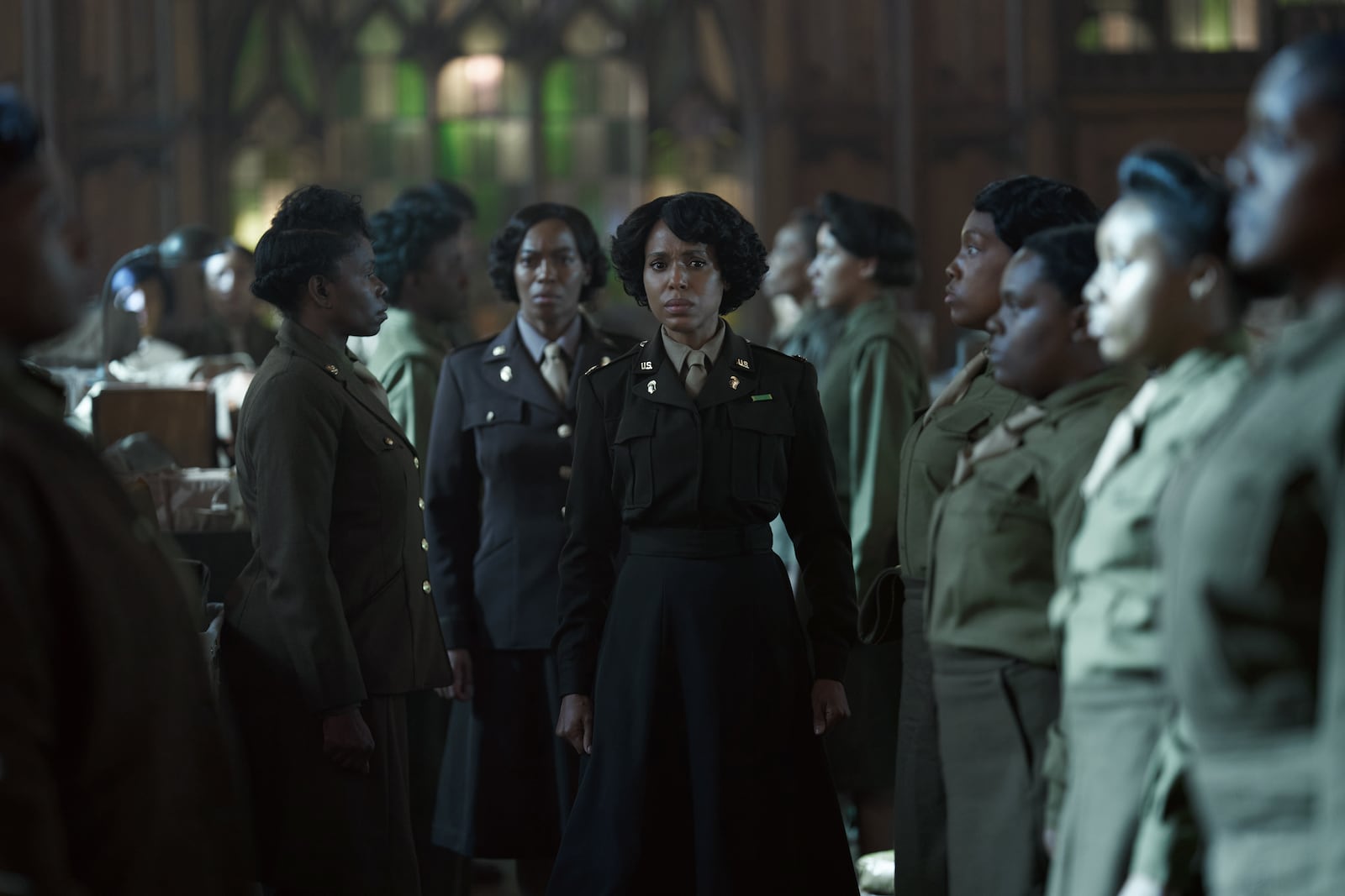 "The Six Triple Eight." (L-R) Milauna Jackson as Lt. Campbell and Kerry Washington as Major Charity Adams in "The Six Triple Eight." Cr. Bob Mahoney / Perry Well Films 2 / Courtesy of Netflix