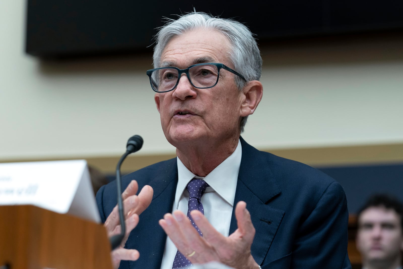 Federal Reserve Board Chairman Jerome Powell testifies before the House Financial Services Committee during a hearing on the Semi-Annual Monetary Policy Report, on Capitol Hill in Washington, Wednesday, Feb. 12, 2025. (AP Photo/Jose Luis Magana)