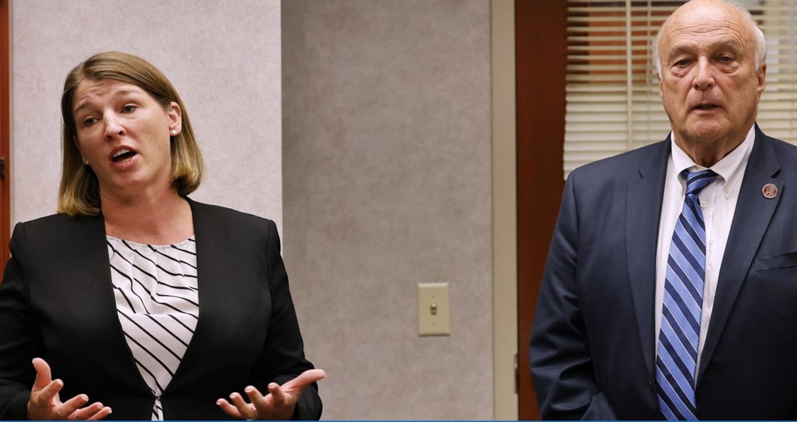 Assistant Prosecutor Kelly Heile and Butler County Prosecutor Michael Gmoser answer questions about the guilty plea of Brittany Gosney. NICK GRAHAM/STAFF