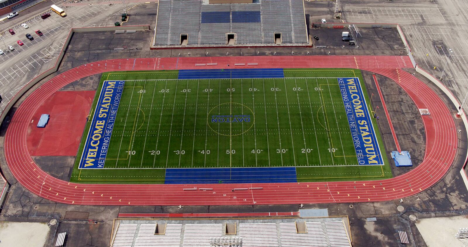 Aerial view of Dayton Public Schools' Welcome Stadium looking west.   DDN FILE PHOTO