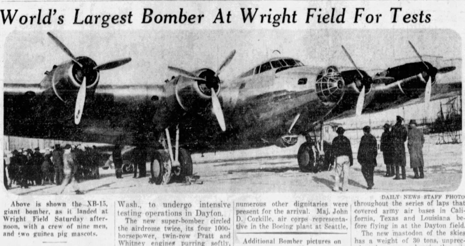 Dec. 12, 1937: World's largest bomber at Wright Field for tests. DAYTON DAILY NEWS ARCHIVES