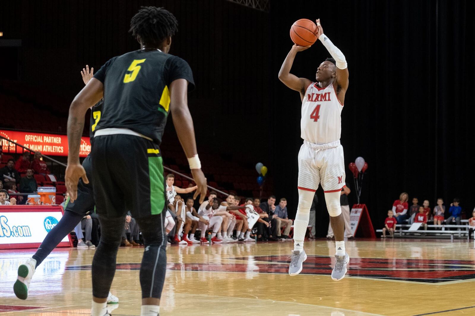 Isaiah Coleman-Lands puts up a 3-pointer during a game earlier this season. Photo courtesy of Miami University