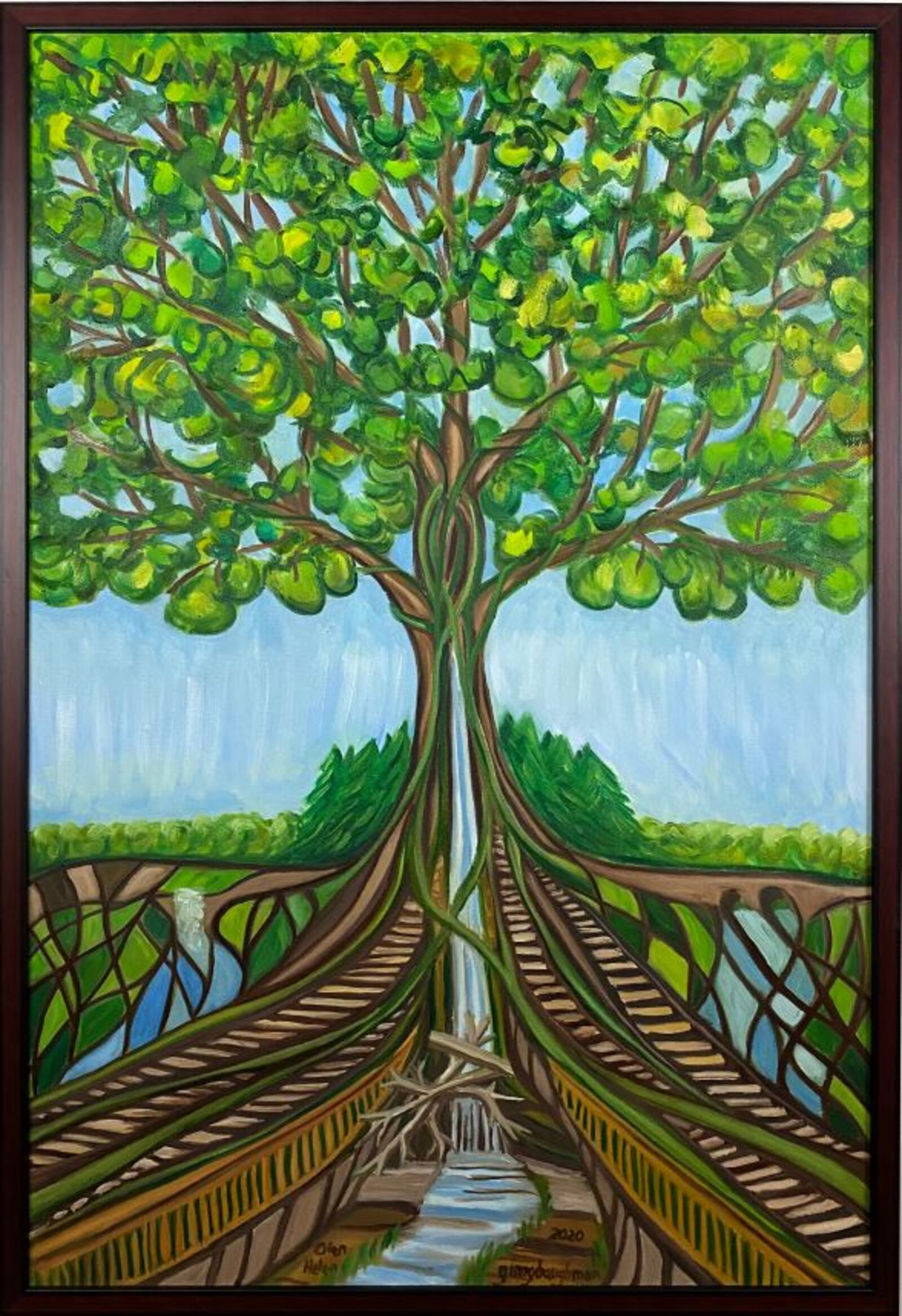 Ginny Baughman, “Tree of Life” 2020, acrylic on canvas, 18 x 30 in. Entry in Dayton's Art in the City contest in 2020.