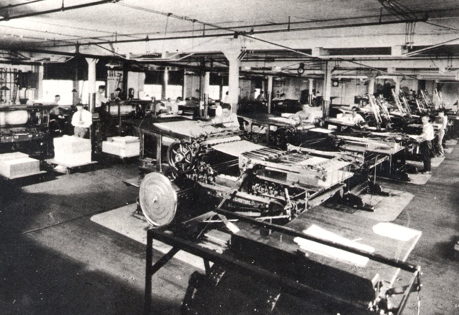 A view of the Reynolds and Reynolds press room in 1928, the year after it won a contract to produce the first standardized business forms and paper based accounting systems for the Chevrolet division of General Motors.  PHOTO: REYNOLDS AND REYNOLDS