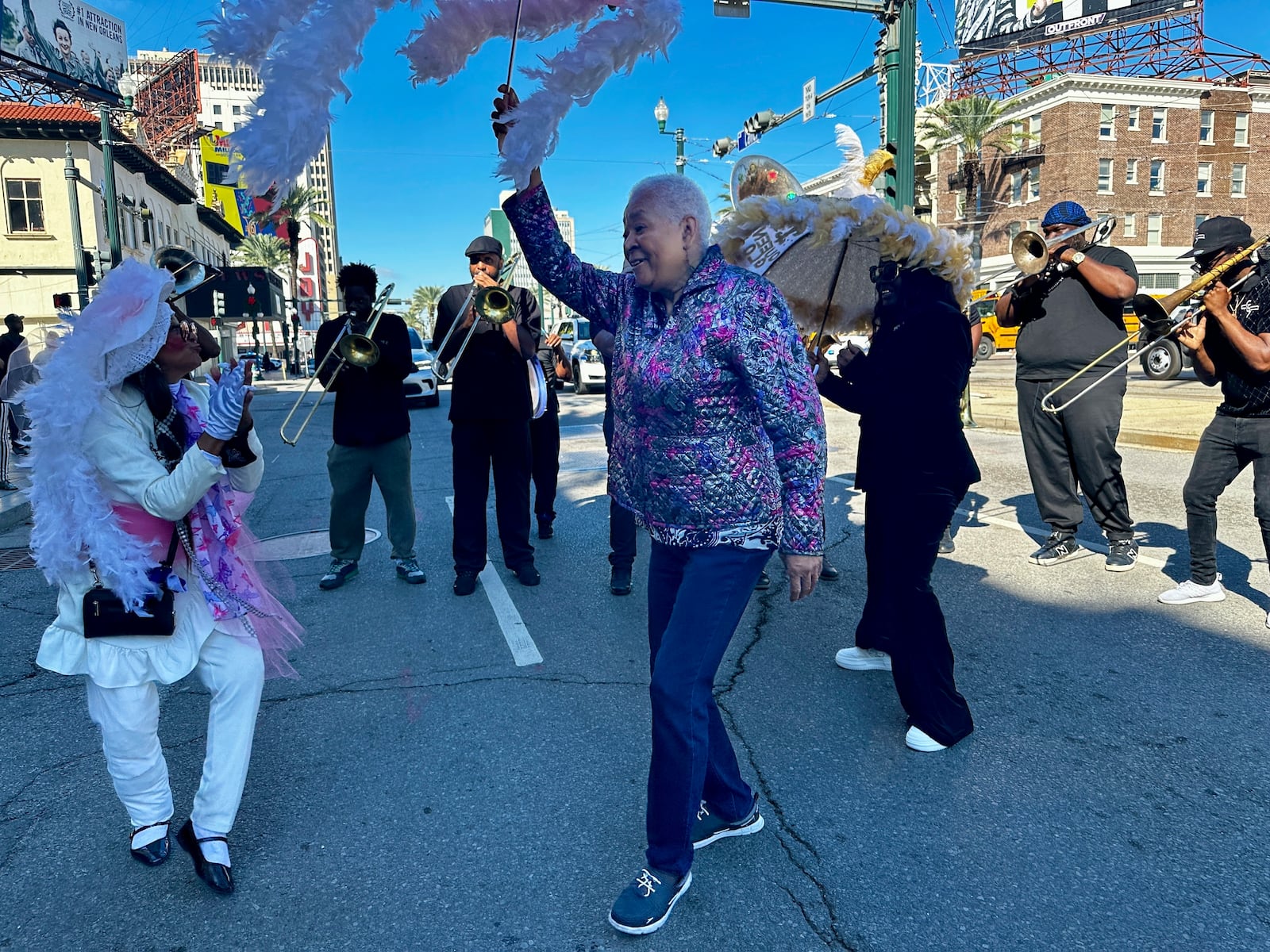 Civil rights activist Dorotha Dodie Smith-Simmons celebrates the sixty-four year anniversary of the New Orleans Four desegregating schools, Thursday, Nov. 14, 2024 in New Orleans. (AP Photo/Stephen Smith)