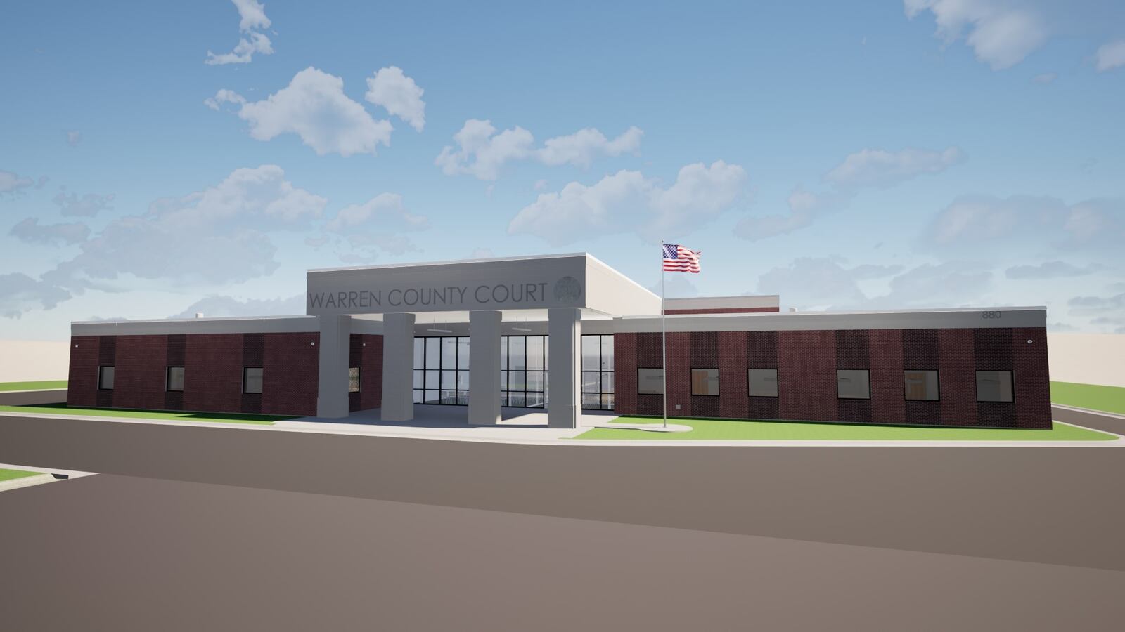 This is a rendering of the new Warren County Court building. Demolition crews are tearing down the 1996 former county jail to make room for the building on the county campus in Lebanon. The $13 million project is to begin construction in June with a completion in the summer of 2025. CONTRIBUTED/WARREN COUNTY