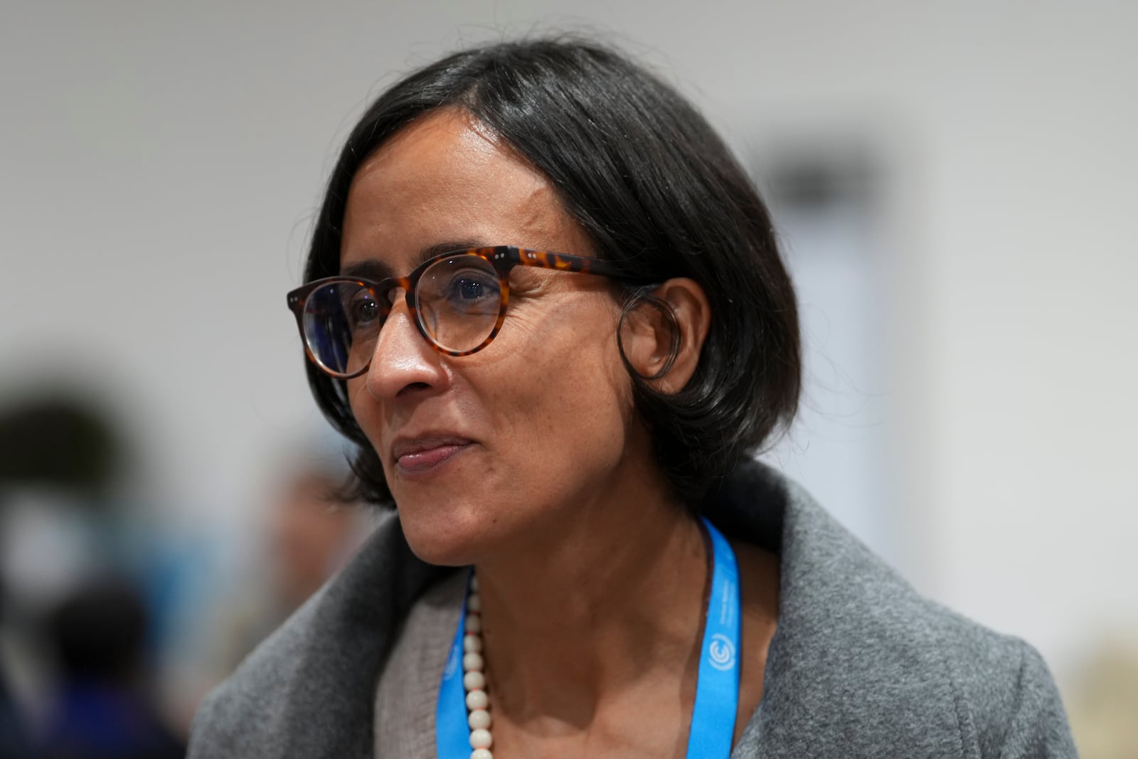 Susana Muhamad, environment minister of Colombia, speaks to members of the media during the COP29 U.N. Climate Summit, Saturday, Nov. 23, 2024, in Baku, Azerbaijan. (AP Photo/Peter Dejong)