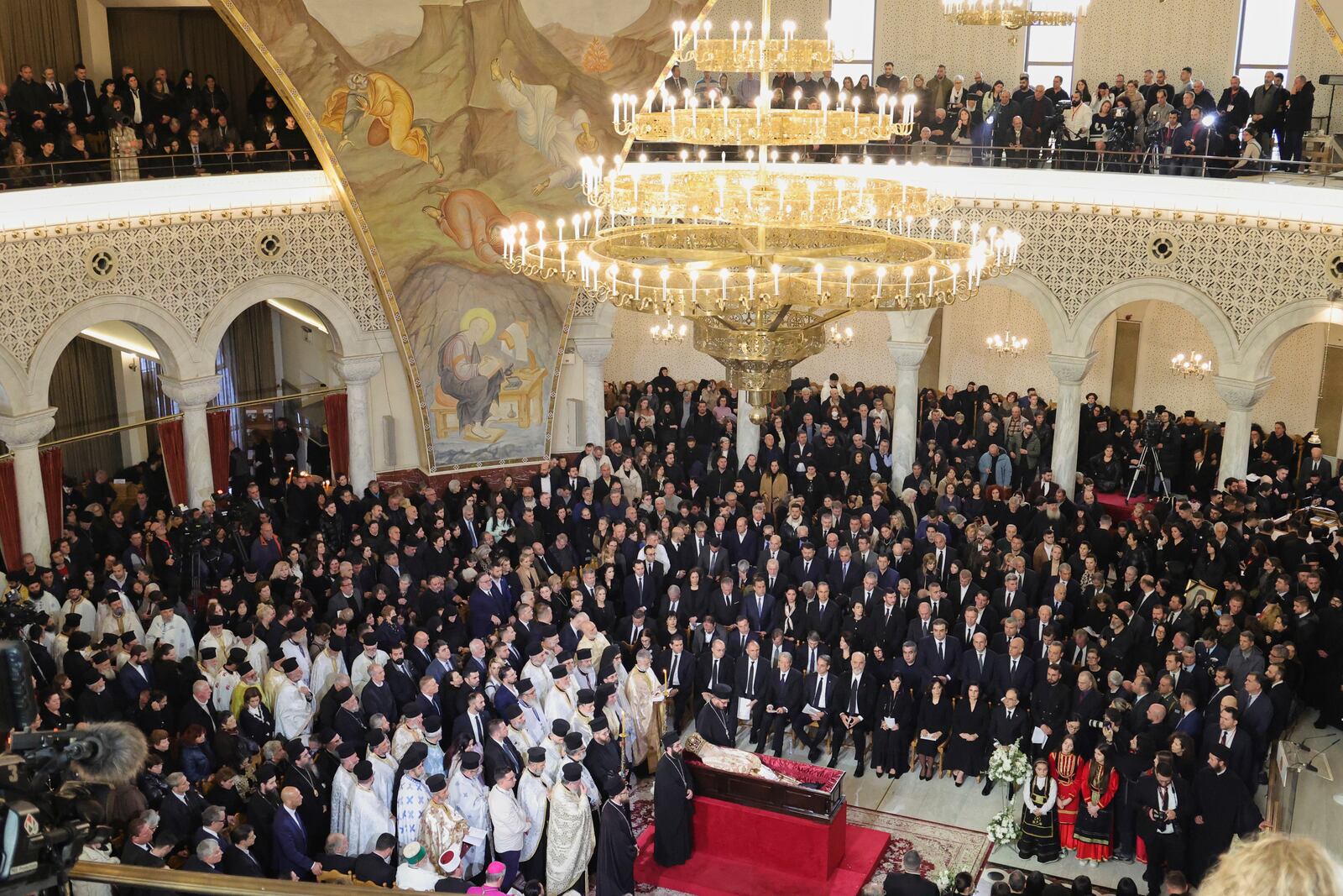 Officials and pilgrims attend the funeral of the late Archbishop Anastasios of Tirana, Durres and All Albania, inside the Cathedral of the Resurrection of Christ, in Tirana, Albania, Thursday, Jan. 30, 2025. (AP Photo/Vlasov Sulaj)