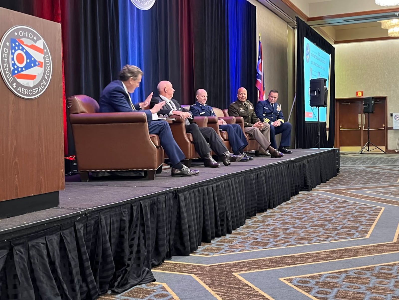 U.S. Rep. Mike Turner leads a panel at the Ohio Defense & Aerospace Forum Monday. THOMAS GNAU/STAFF