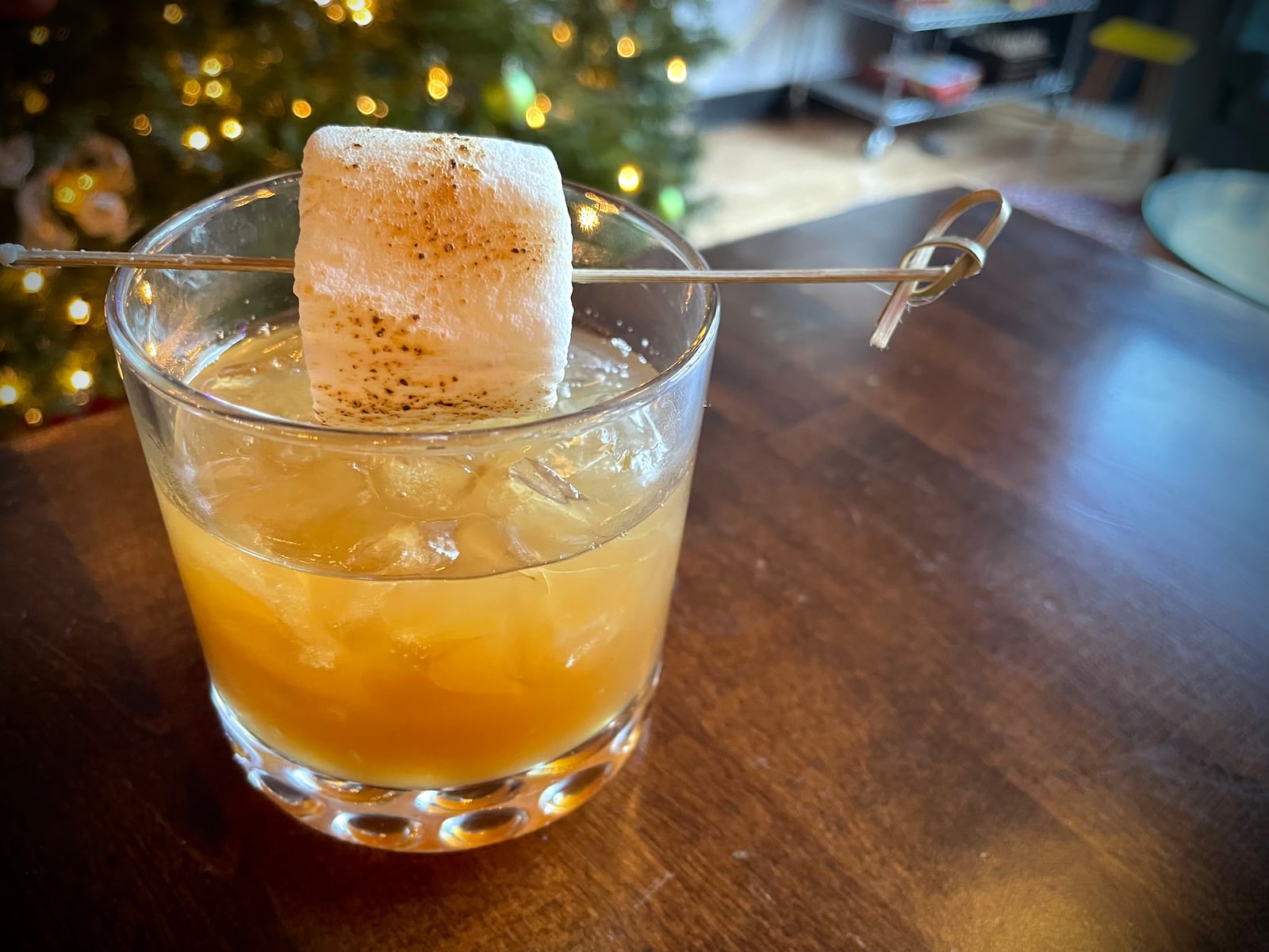 Two Social, located at 123 E. Third St. in Dayton, has eight holiday-themed cocktails on its menu. Pictured is the Toasted Marshmallow Old Fashioned. NATALIE JONES/STAFF