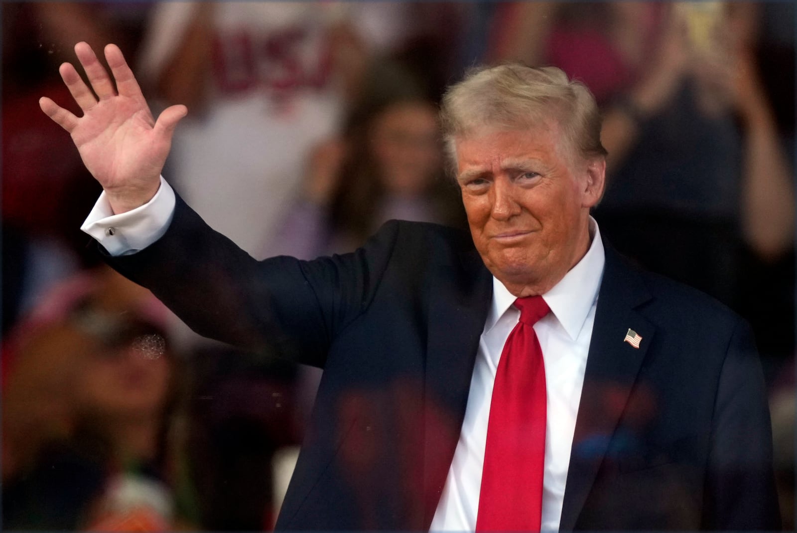 Republican presidential nominee former President Donald Trump waves at a campaign rally in Gastonia, N.C., Saturday, Nov. 2, 2024. (AP Photo/Chris Carlson)