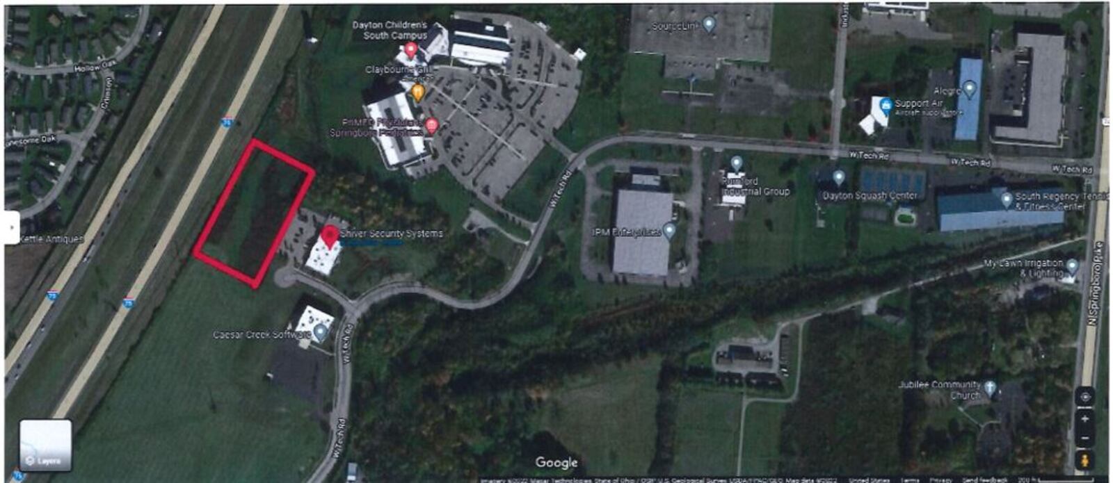 The Springboro Planning Commission will review the preliminary site plan for a new medical office building off West Tech Drive. The red box outlines where the new proposed facility will be located. CONTRIBUTED/CITY OF SPRINGBORO