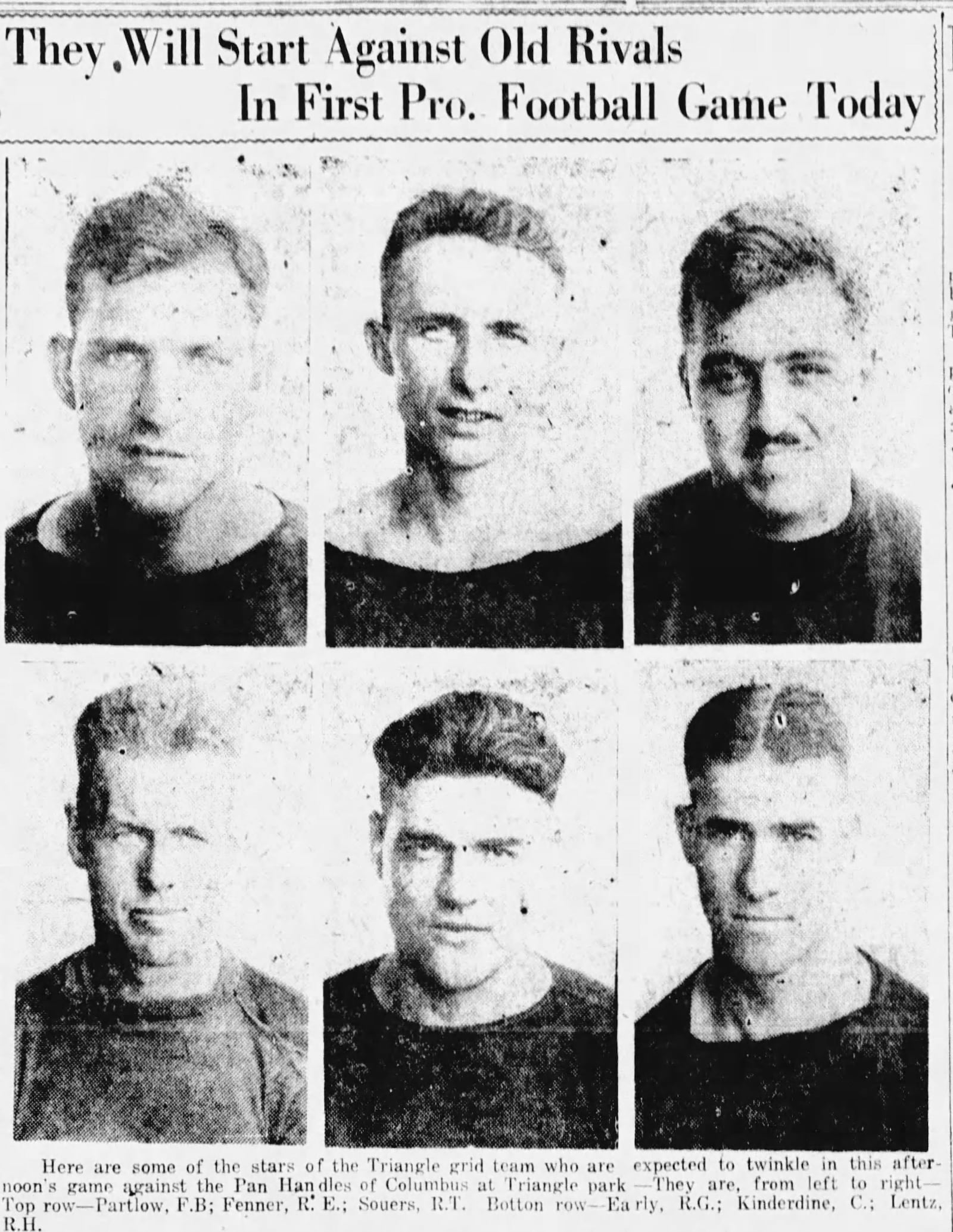 The front page of the Oct. 3, 1920 Dayton Daily News gave a preview of the first professional football game held between the Dayton Triangles and the Columbus Panhandles. DAYTON DAILY NEWS ARCHIVES