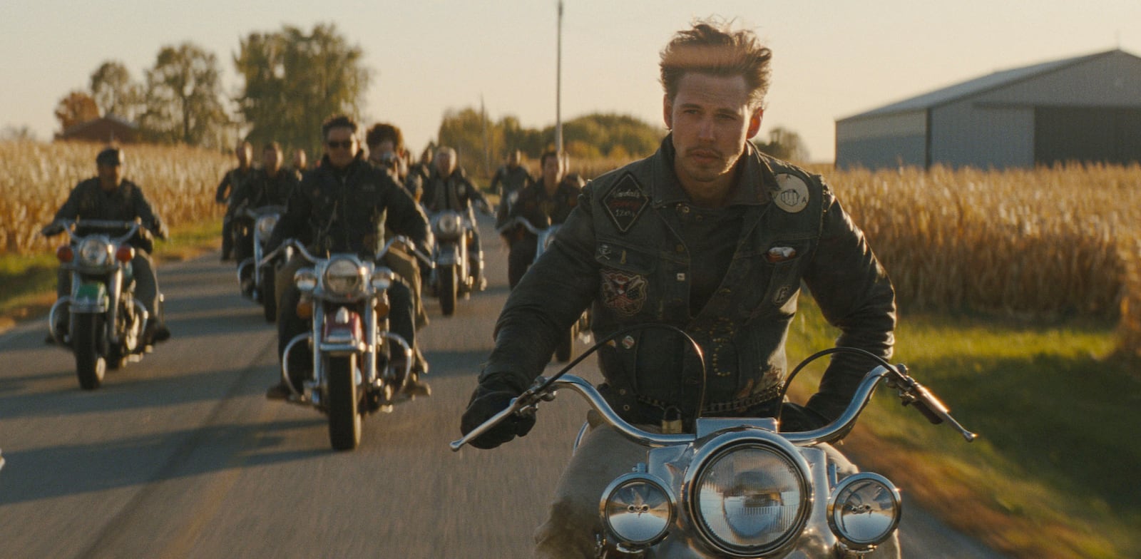 This image released by Focus Features shows Austin Butler in a scene from "The Bikeriders." (Focus Features via AP)