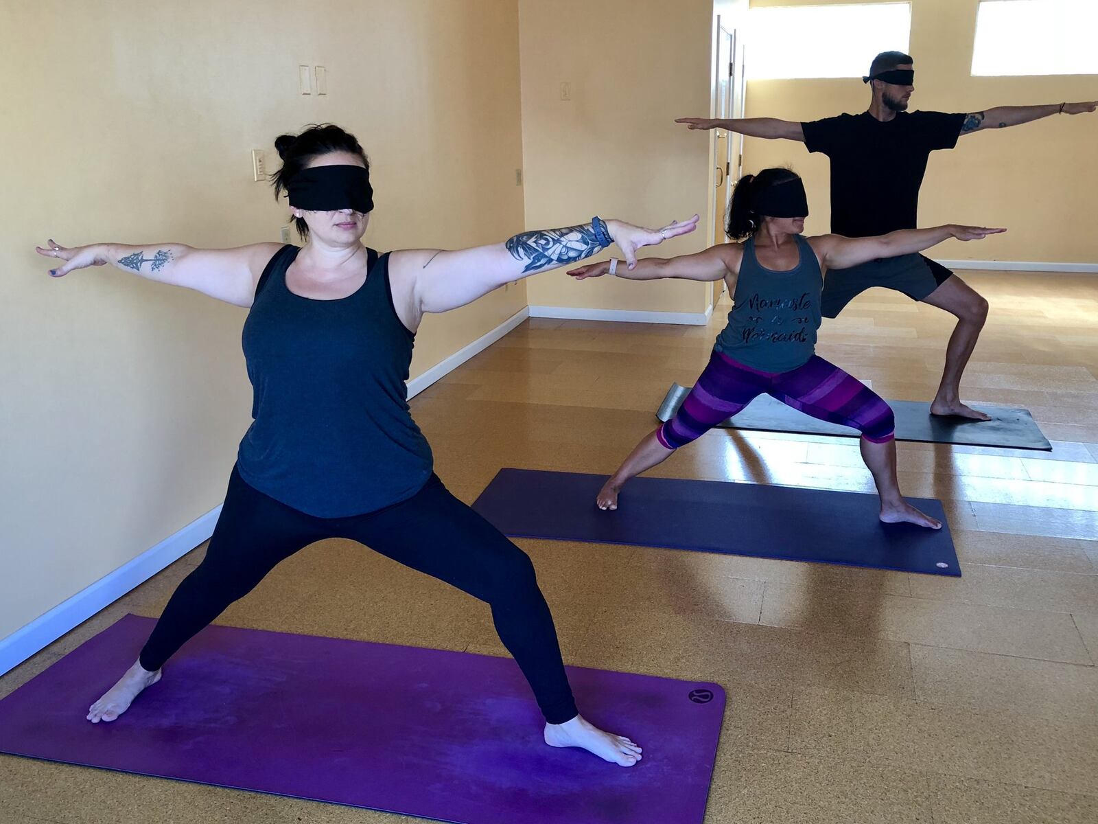 Blindfold yoga is “not, necessarily, more difficult physically, it’s more of a mental challenge,” said instructor Elysia Grant. CONTRIBUTED