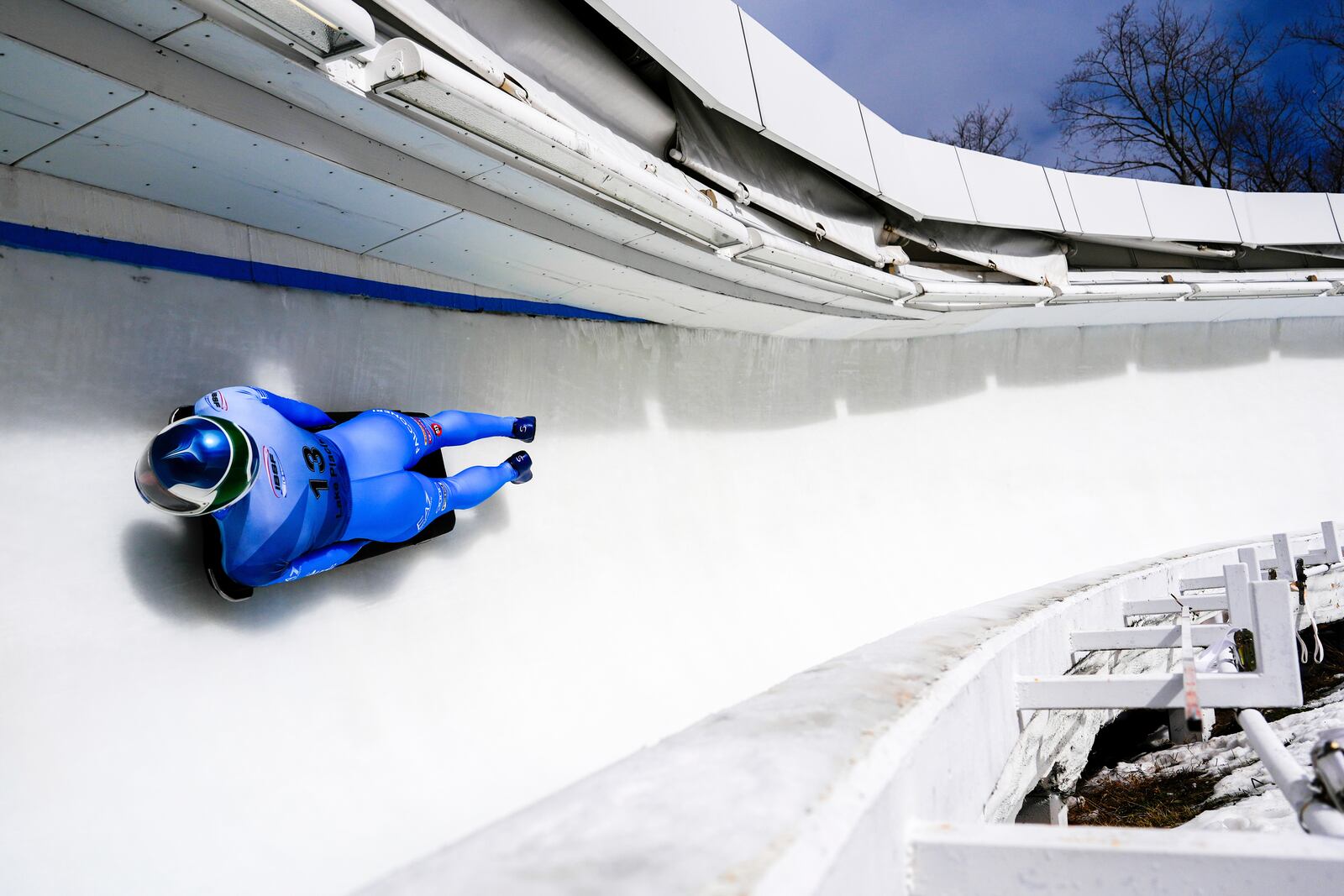 Matt Gaspari, of Italy, slides during his second run at the skeleton world championships, Thursday, March 6, 2025, in Lake Placid, N.Y. (AP Photo/Julia Demaree Nikhinson)