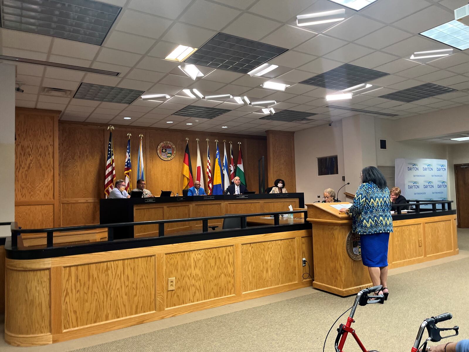 Merritt Worthen, a pastor and president of the Clergy Community Coalition, speaks at the Dayton City Commission meeting on Wednesday, Sept. 21, about the redevelopment of the former Good Samaritan Hospital site. CORNELIUS FROLIK / STAFF