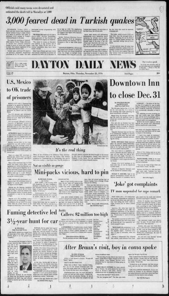 Thanksgiving Day front pages from the Dayton Daily News archives