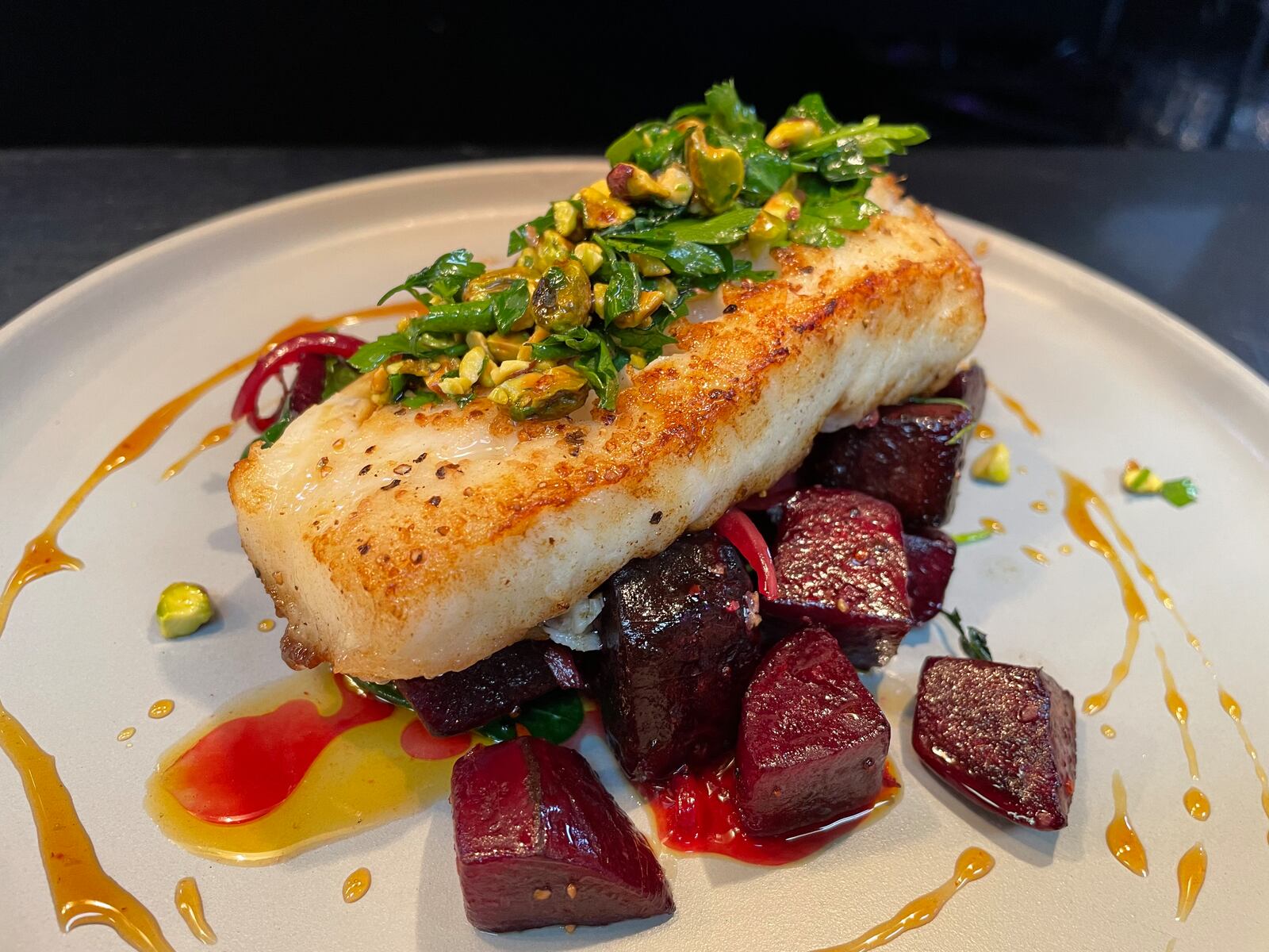 Corner Kitchen is located at 613 E. Fifth St. in Dayton’s Oregon District. Pictured is a new Sea Bass dish they rolled our during restaurant week. NATALIE JONES/STAFF