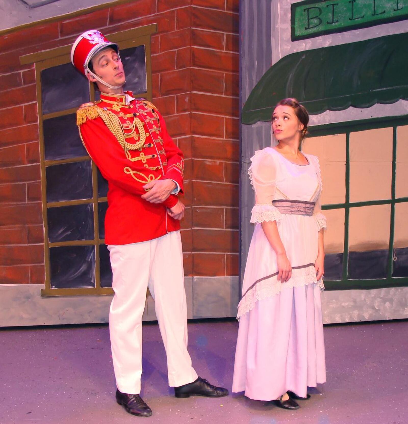 Kole McKinley (Harold Hill) and Megan Arrington (Marian Paroo) in La Comedia Dinner Theatre's production of "The Music Man." PHOTO BY JUSTIN WALTON