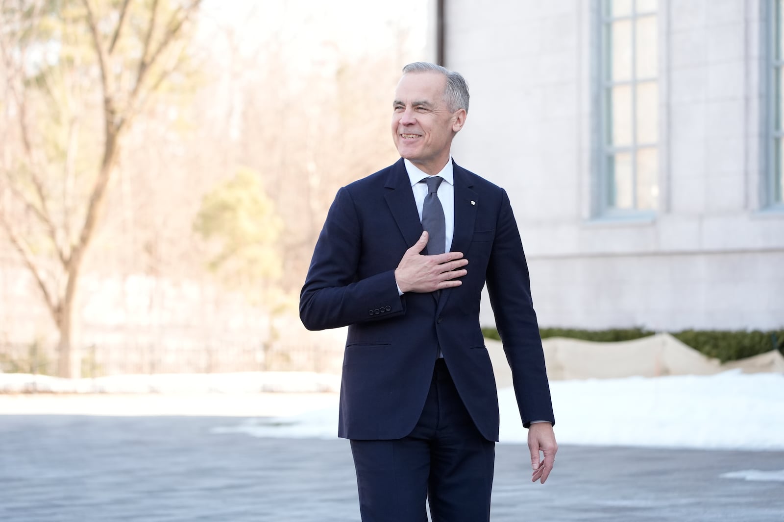 Prime minister-designate Mark Carney arrives for a swearing in ceremony at Rideau Hall in Ottawa on Friday, March 14, 2025. (Adrian Wyld /The Canadian Press via AP)