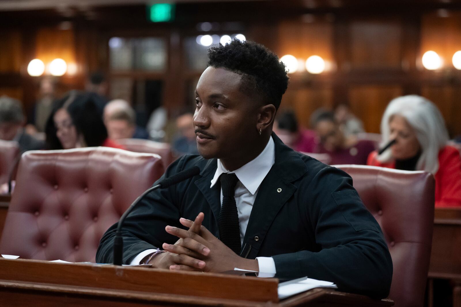 Councilmember Chi Ossé, D-Brooklyn, attends a City Council meeting, Wednesday, Nov. 13, 2024, in New York. (AP Photo/Adam Gray)