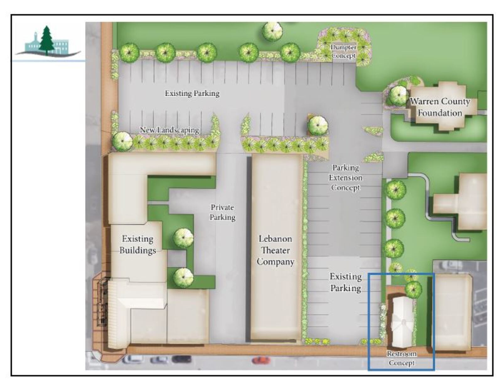 This is an artist's conceptual drawing of a proposed public restroom facility on Mechanic Street in downtown Lebanon near Bicentennial Park. Lebanon officials want to use a state capital improvement grant toward the facility to be constructed in 2022. Lebanon City Council will consider the proposal at an upcoming meeting. CONTRIBUTED/CITY OF LEBANON