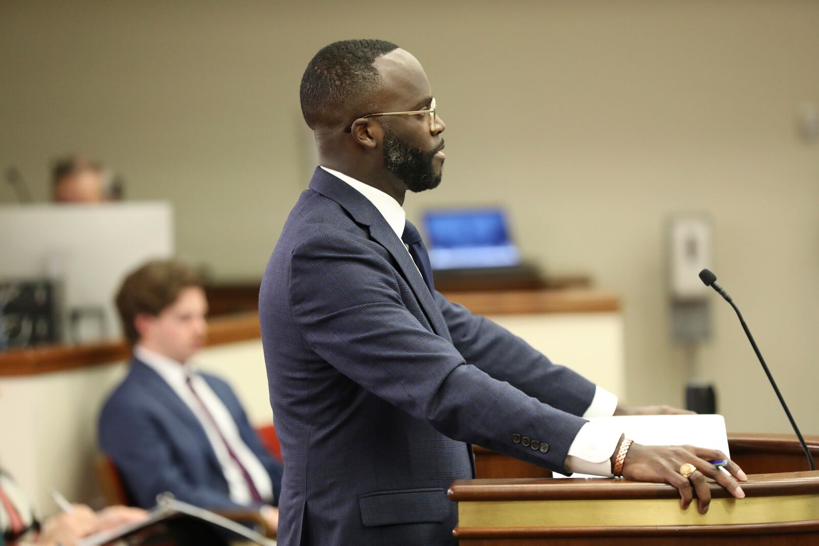 South Carolina Comptroller General Brain Gaines speaks at a Statehouse hearing on Wednesday, Jan. 29, 2025, in Columbia, S.C. (AP Photo/Jeffrey Collins)