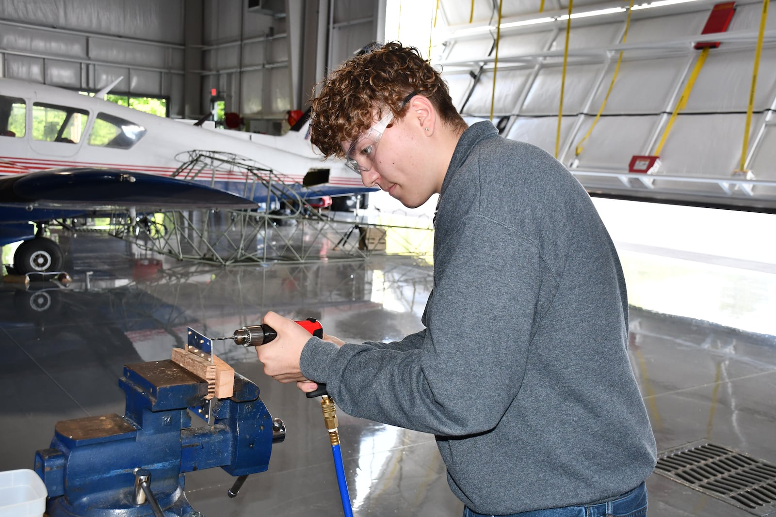 Greene County Career Center’s Aviation Maintenance program is housed off the main campus at the Lewis A. Jackson Regional Airport. Nathan Carson is on his way to the airframe maintenance certification along with the opportunity to advance his education post-secondary toward the power plant certification.