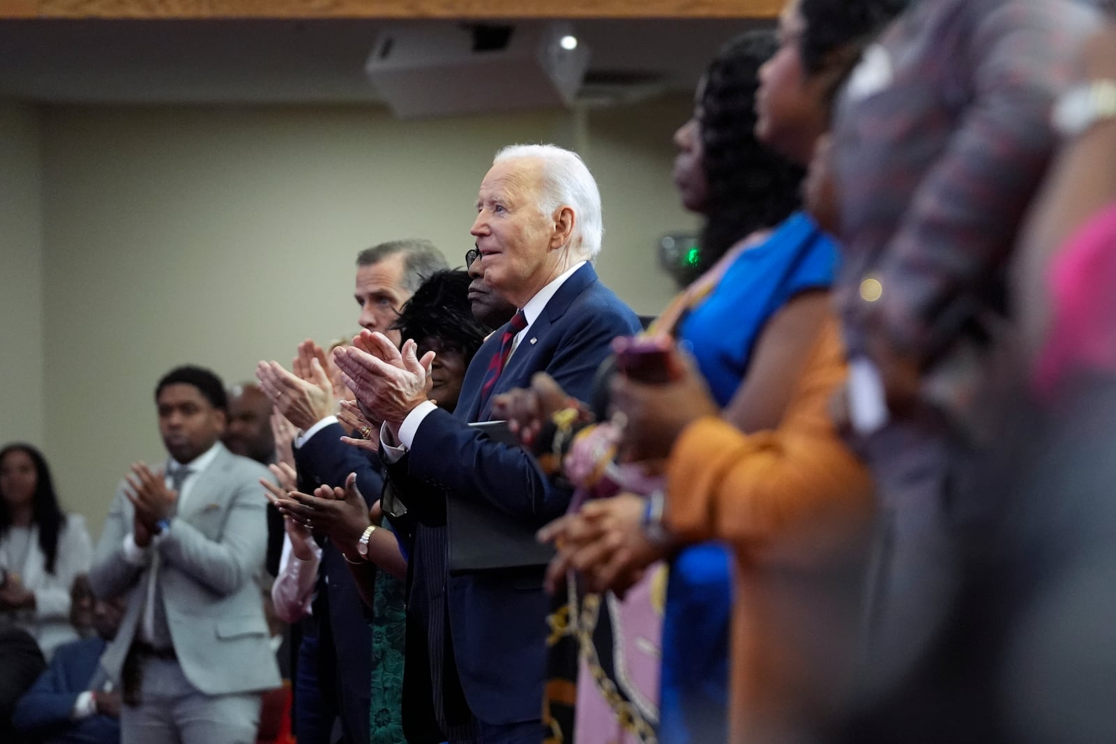 President Joe Biden and Rep. James Clyburn, D-S.C., attend a church service at Royal Missionary Baptist Church in North Charleston, S.C., Sunday, Jan. 19, 2025. (AP Photo/Stephanie Scarbrough)