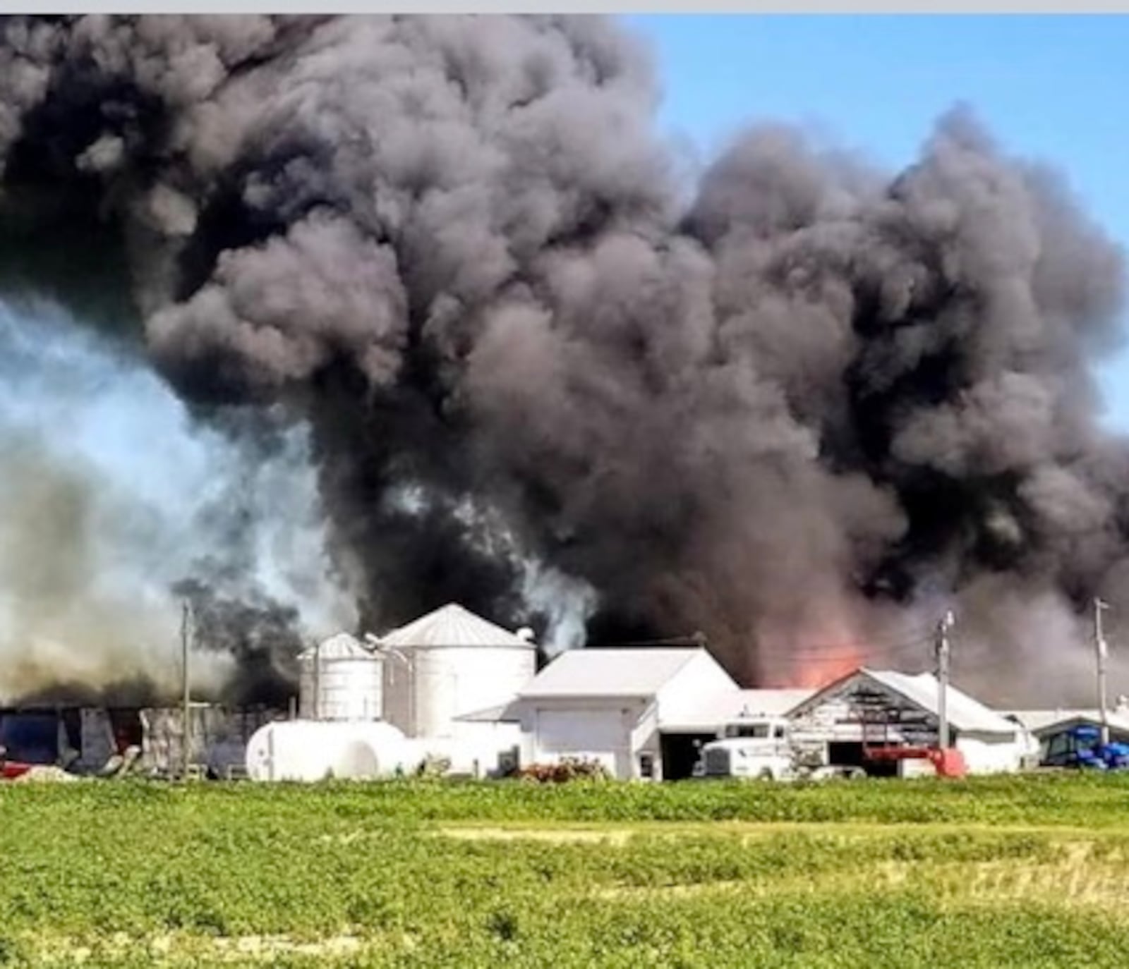 Smoke from barn fire at 11344 Ohio 49 in Ansonia.