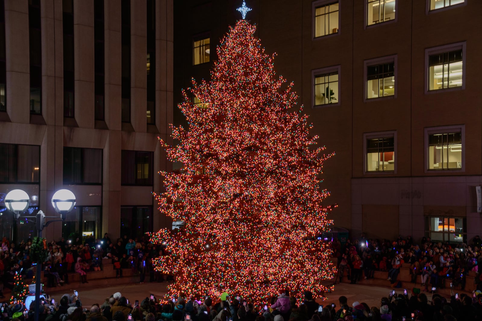 Downtown Dayton is celebrating 45 years of the holiday season during the month-long Dayton Holiday Festival, presented by DP&L, which kicked off with the Grande Illumination and Dayton Children’s Parade Spectacular in Lights from 4 to 9 p.m. Friday, Nov. 24, 2017.  Courthouse Square was the center of the evening, full of family entertainment. TOM GILLIAM / STAFF PHOTO