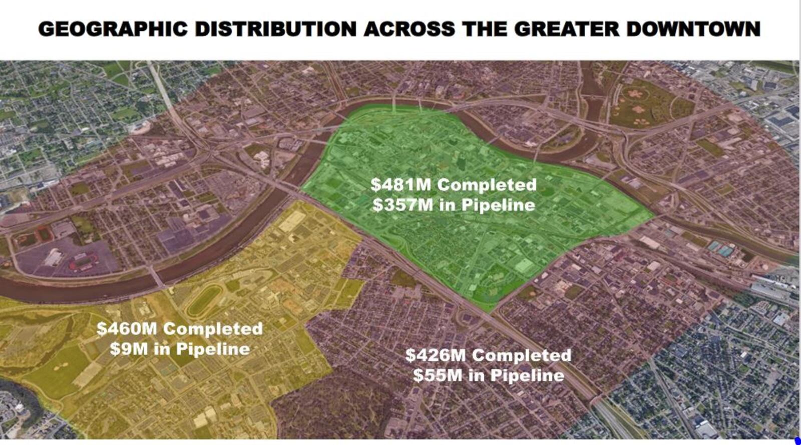 Downtown Dayton Partnership's map of investment downtown since 2010. CONTRIBUTED