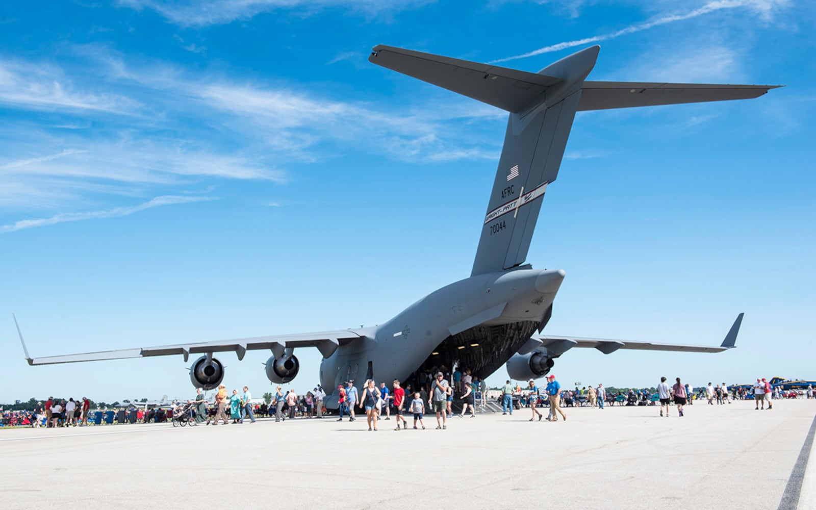 Spectators at the Dayton Air Show tour a U.S. Air Force C-17 Globemaster II aircraft on July 30. U.S. AIR FORCE PHOTO/JAIMA FOGG