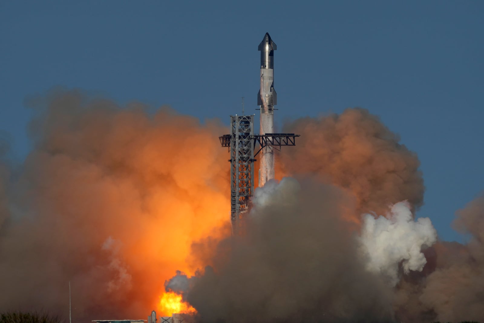 SpaceX's mega rocket Starship lifts off for a test flight from Starbase in Boca Chica, Texas, Tuesday, Nov. 19, 2024. (AP Photo/Eric Gay)