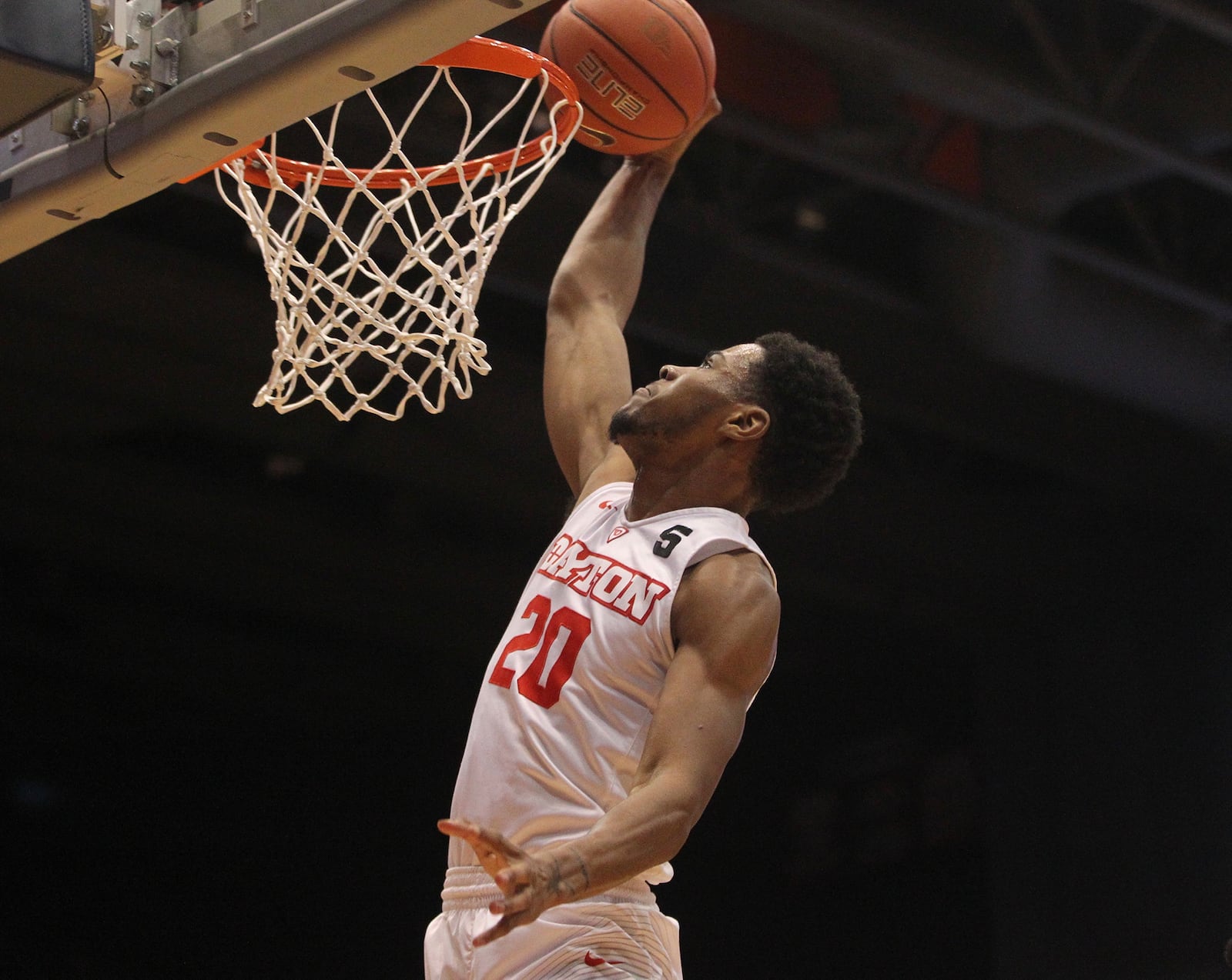 Dayton’s Xeyrius Williams dunks against St. Joseph’s on Tuesday, Feb. 7, 2017, at UD Arena. David Jablonski/Staff