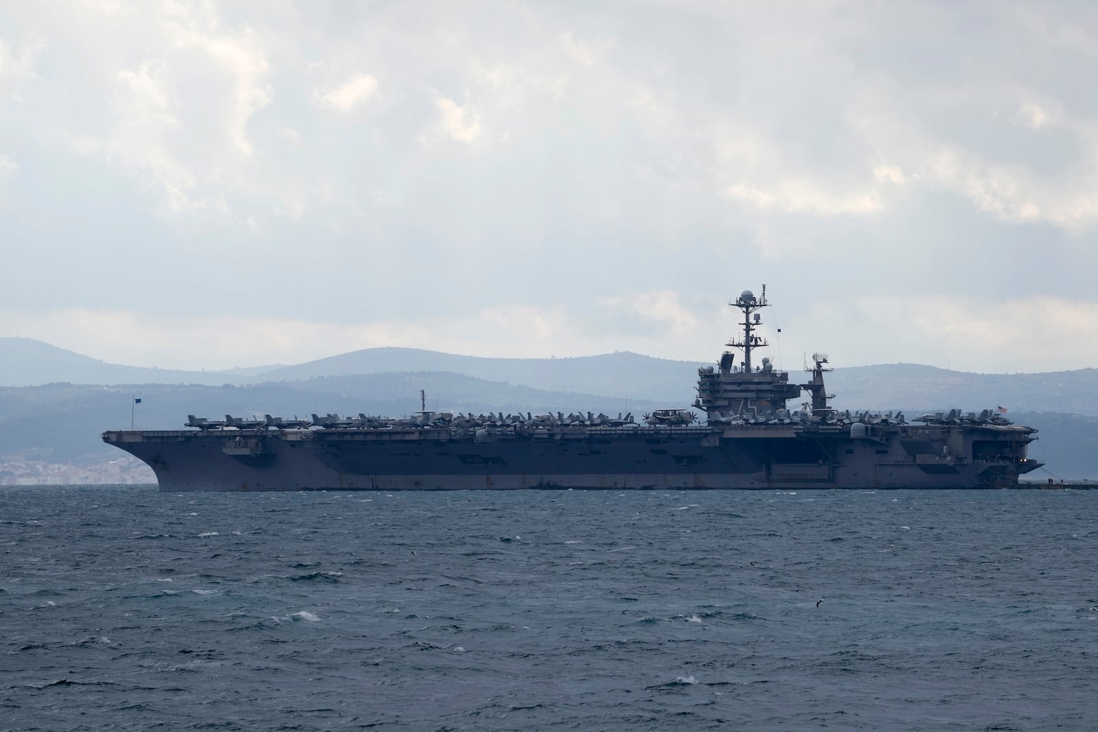 FILE - Aircraft carrier USS Harry S. Truman is moored near Split, Croatia, Feb. 14, 2022. (AP Photo/Darko Bandic, File)