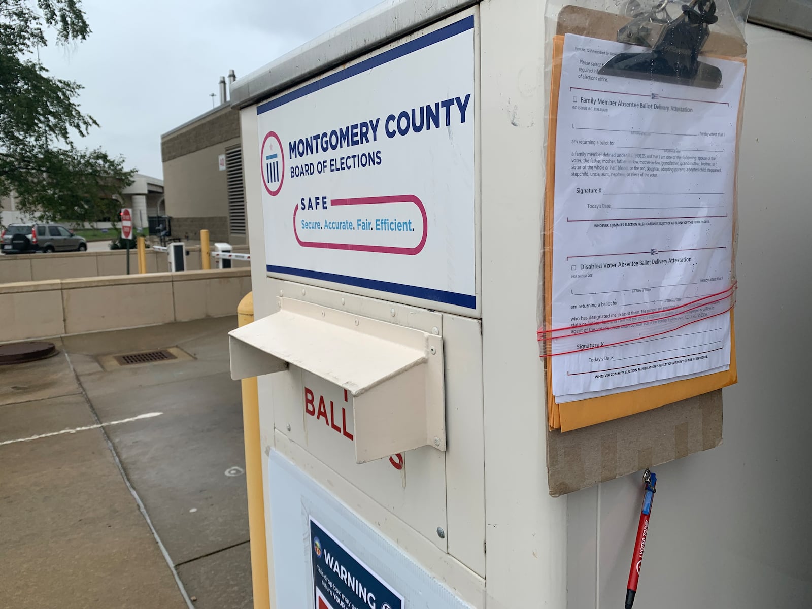 Attestation forms are located at the Montgomery County Board of Elections drop box. JOSHUA SWEIGART/STAFF