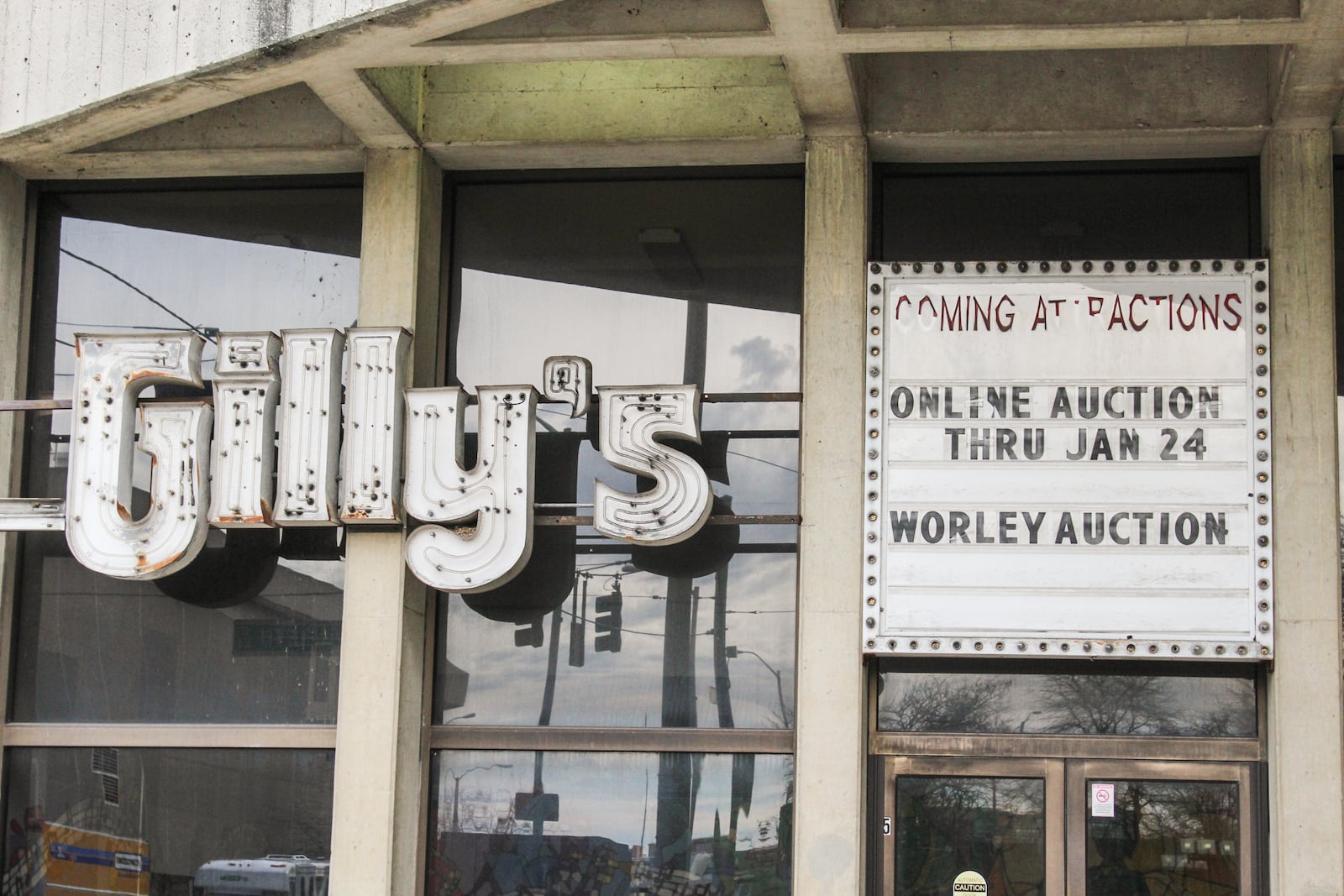 Items inside of Gilly's Jazz are being auction.  The club operated 45 years on Jefferson St. It has an iconic mural and marquee. Photo: Amelia Robinson