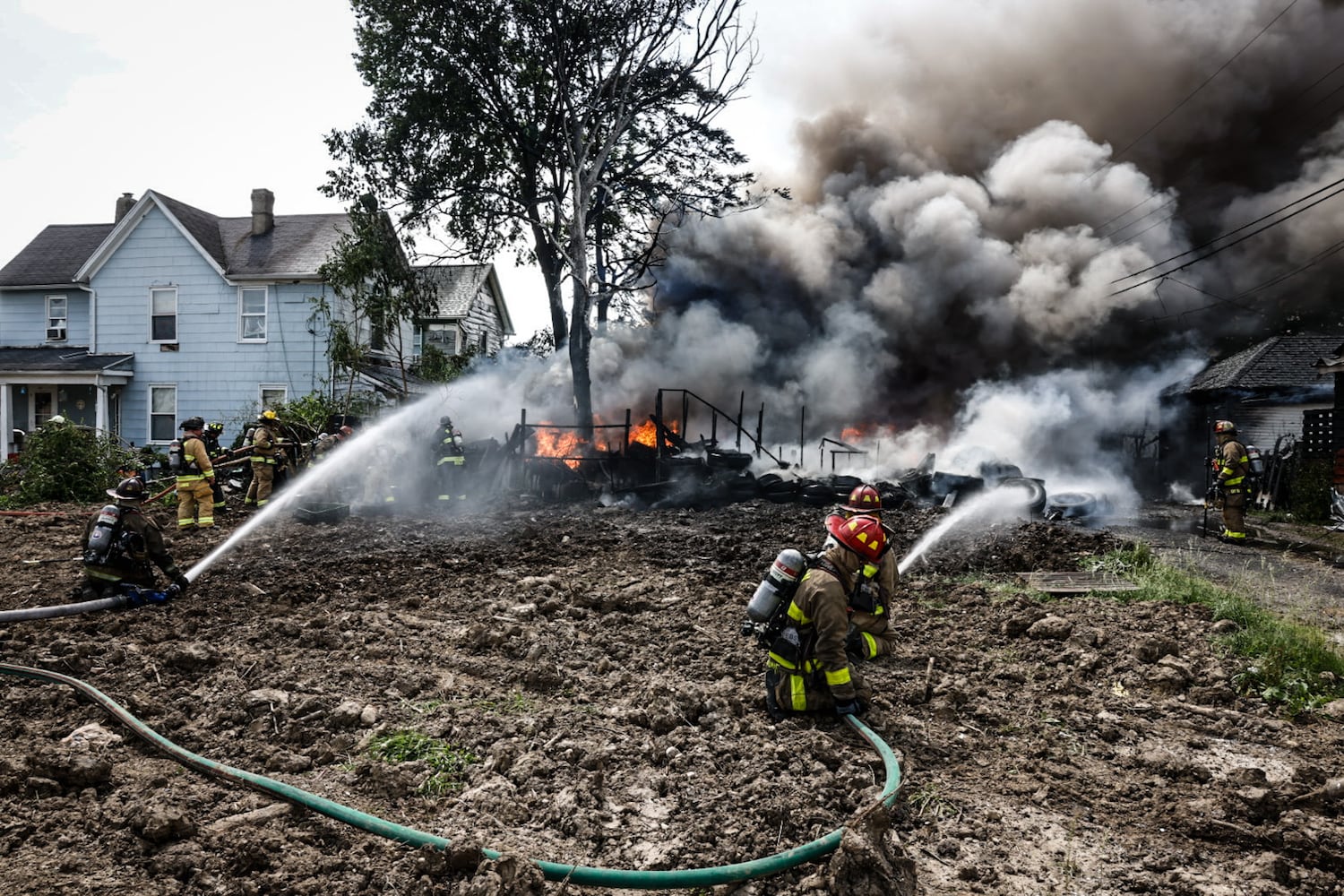 Tire fire on Leonhard Street in Dayton