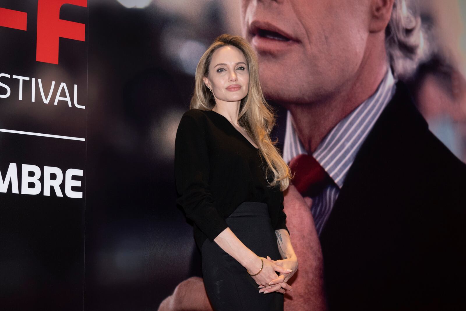 Angelina Jolie poses at the Turin Film Festival, in Turin, Italy, Sunday, Nov. 24, 2024. (Matteo Secci/LaPresse via AP)