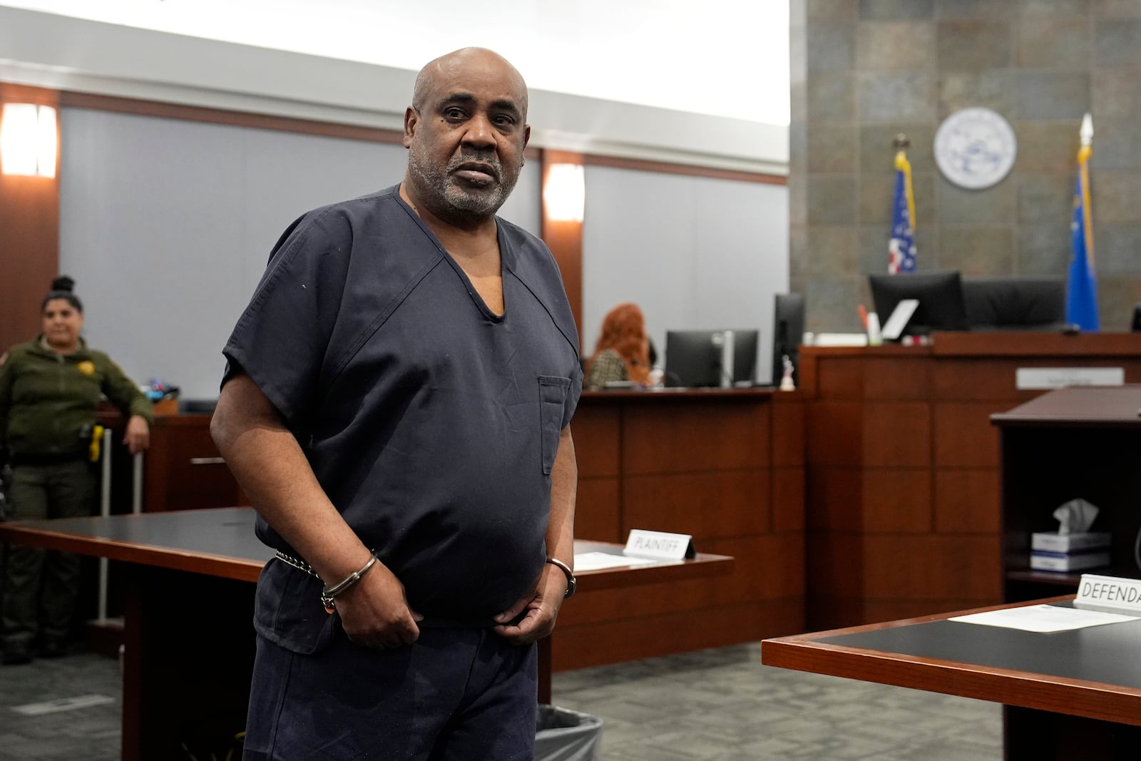 Duane "Keffe D" Davis walks into District Court for a status check on trial readiness for his involvement in the 1996 killing of rapper Tupac Shakur, Tuesday, Feb. 18, 2025, in Las Vegas. (AP Photo/John Locher, Pool)