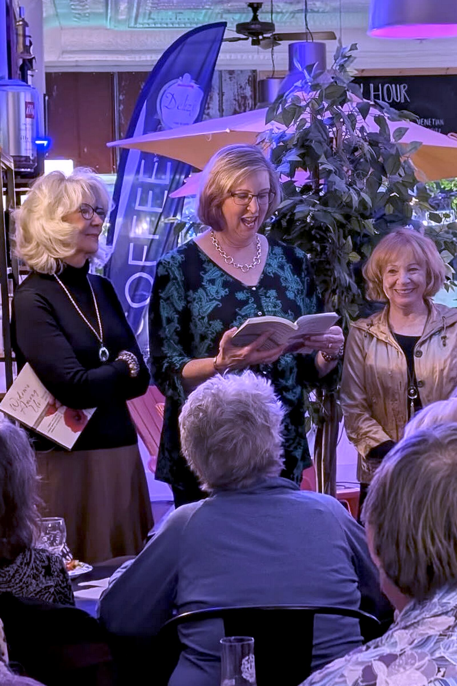 Rebecca LaChance (left) and her coauthors, Karen Smith-Racicot and Karen Justice, reading their book at the book launch in Frederick, MD in January. CONRIBUTED